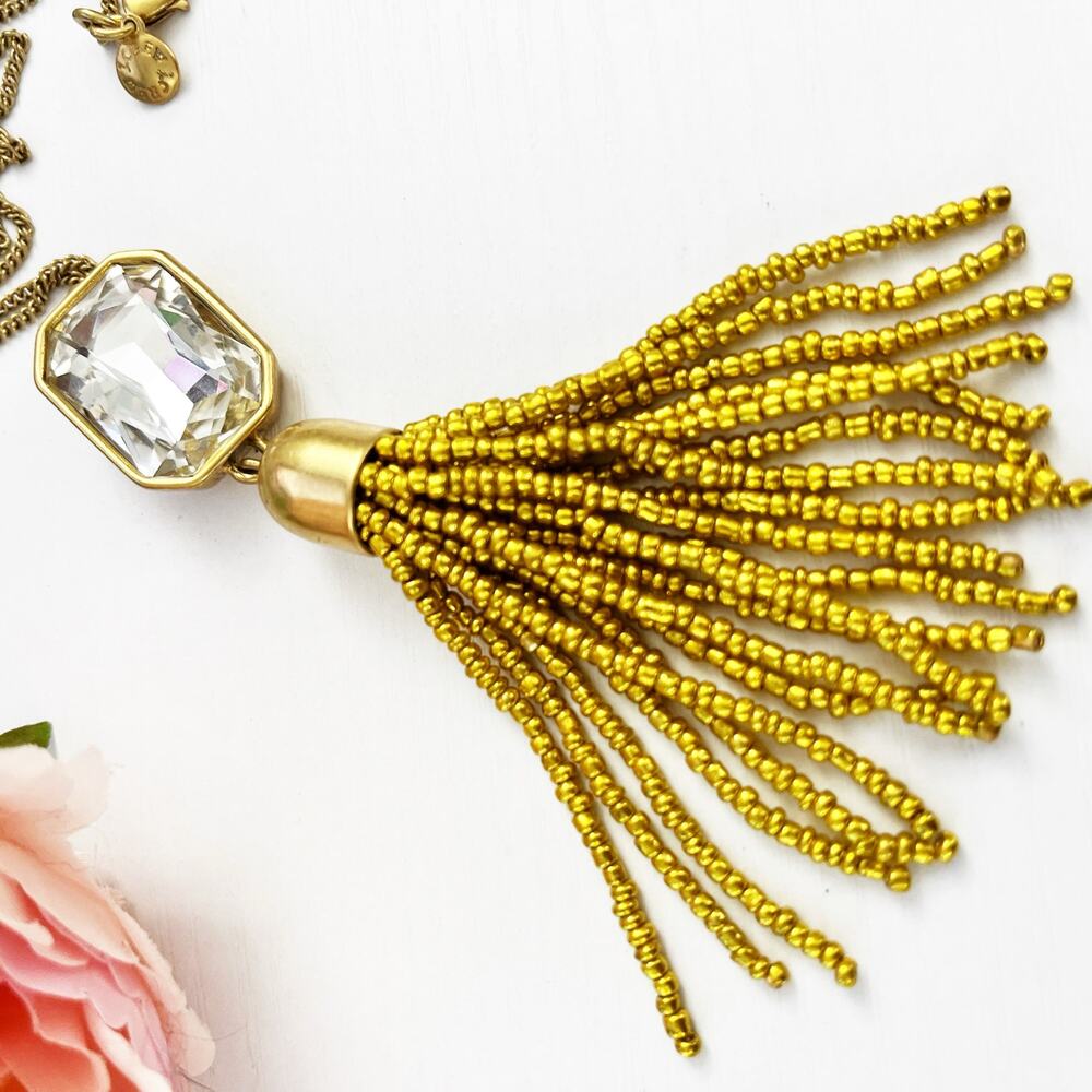 J. Crew Gold & Crystal Tassel Long Pendant Necklace - Picture 3 of 7